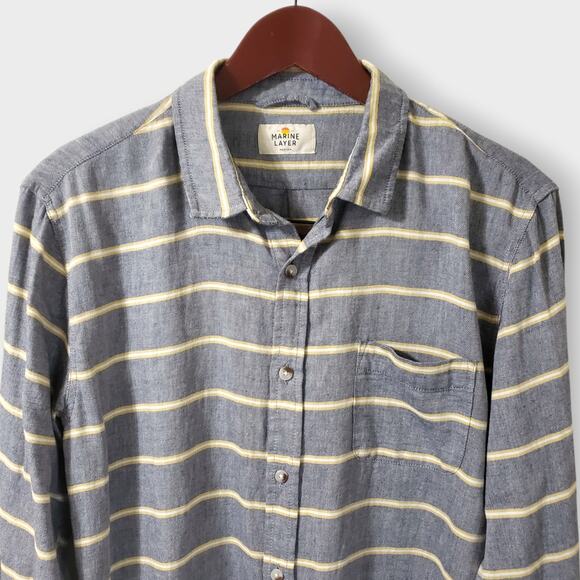 Marine Layer Alemany Mens Casual Button Up Shirt Gray Yellow Stripe Sz Medium - Picture 2 of 13